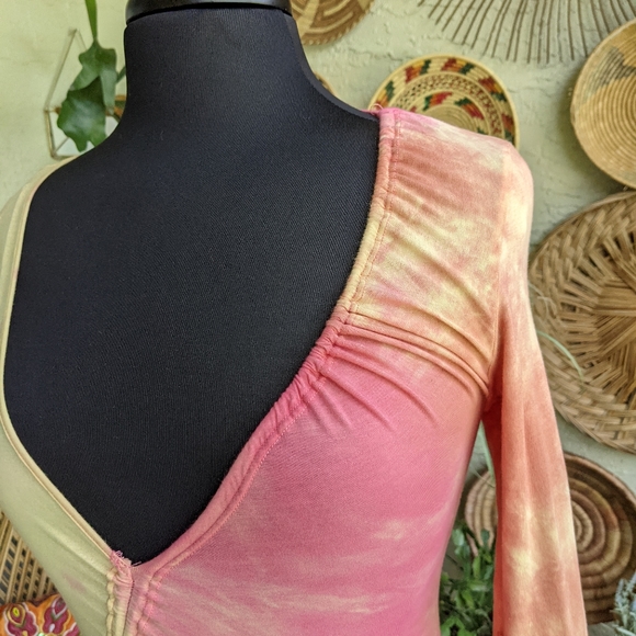 Free People XS Tie Dye Long Sleeve Top Asymmetrical Drawstring Tee - Picture 4 of 14